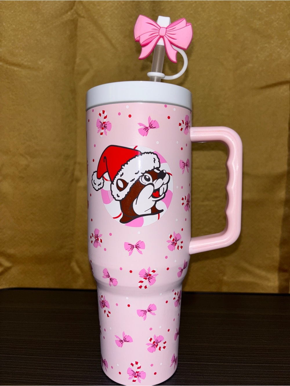 Holiday Pink Bucees Christmas 2025 Tumbler with Handle 40 ounces